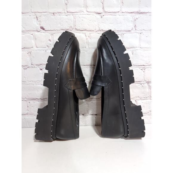 Schutz Christie Studs Chunky Lug Soles Black Leather Penny Loafer Sz 9.5 $168 - Picture 5 of 13